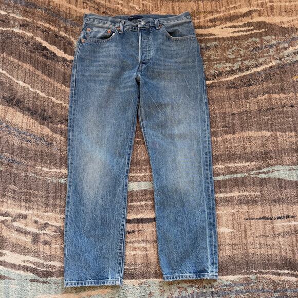 Women's Levi's Japanese Crafted 501 Button Fly Crop Selvedge Blue Jeans 30 x 28 - Picture 1 of 11